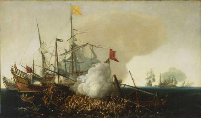 Cornelis Hendriksz Vroom Spanish Men-of-War Engaging Barbary Corsairs China oil painting art